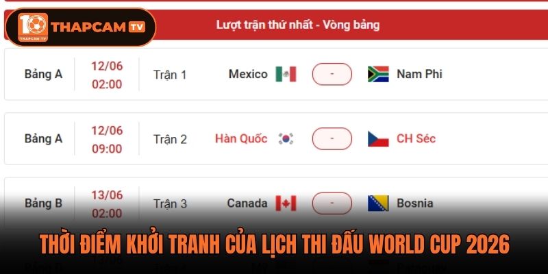 Thời điểm khởi tranh của lịch thi đấu World Cup 2026