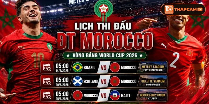 Lịch thi đấu vòng bảng của tuyển Ma Rốc tại WC 2026 mới nhất.