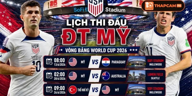 Cập nhật lịch thi đấu của Mỹ tại WC 2026 mới nhất.